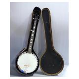 1970s Iida 225 Resonator Banjo In Mahogany, Includes Carrying Case, Missing 1 String