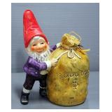 Geobel UTZ Co-Boy Gnome Bank With Key, Signed And Dated By Artist, P. Knobel 4.30.88, 7.5" High