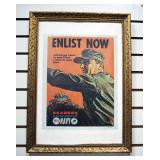 "Enlist Now" Seabees Navy Recruitment Advertising Framed Poster, 23" x 16.5"