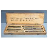 Vintage Watervliet Tool Company Adjustable Hand Reamers In Wood Storage Box