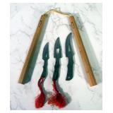 Throwing Knives, Qty 3, Lengths Range 6"-8", And Wood Nunchucks