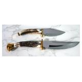 Whitetail Cutlery Fixed Blade Knives, Qty 2, 5.75" And 4" Blades, Both In Leather Sheaths