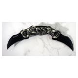 United Black Legion Green Eyed Skull Mayhem Double Karambit Folding Knife With Two Assisted 2-1/2" B