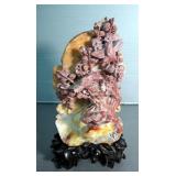 Carved Bloodstone Cherry Blossom Tree On Carved Wood Base, 10" Tall, Includes Storage Box