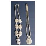 Carved Bone Necklaces With Tear Drop And Camel Pendants, 19.5" Long