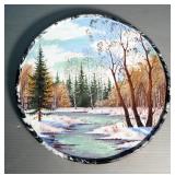 Hand Painted Russian Marble Winter Landscape, 11.5" Diameter