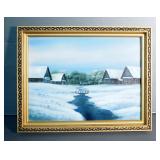 Original Painting Winter Scene, Unknown Artist, 18" x 14.5"