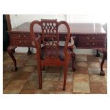Chippendale 5 Drawer Desk With Ball And Claw Feet, 30" x 65" x 33.5", Includes Chair