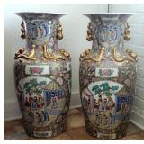 Canton Style Family Rose Floor Vases, 31.5" x 15" Diameter, Qty 2