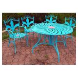 Vintage Metal Patio Set Including Table, 36.5" x 47.5" Diameter, And Chairs, Qty 4