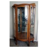 Oak Curved Glass Curio Cabinet With Glass Shelves, 61" x 34" x 15"
