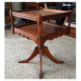 Tiered Pedestal Accent Tab le With Brass Claw Feet, 26" x 18" x 18"
