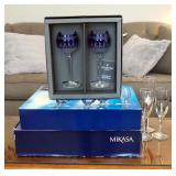 Waterford Crystal Clareendon Kobalt Hock Boned Stemware, Qty 2, And Mikasa Cheers Patterned 16oz. Pi