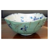 Hand Painted 8" China Bowl, Oil Soot Calligraphy Block, And Painted Elephant Salt Shaker