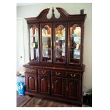 Lighted 2-Piece China Cabinet With Bonnet Top And 2 Glass Shelves, 87" x 59" x 20"