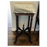 Marble Top Stand With Turned Wood Accents, 29" x 14" x 14"
