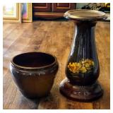 Painted Pottery 20" Plant Stand With Matching 10" Planter Pot