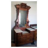 Antique Eastlake Marble Top 4 Drawer Dresser With Mirror, 80" x 39" x 19"