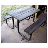 Metal Framed Picnic Table With Wood Top And Seats, 28" x 48" x 56"