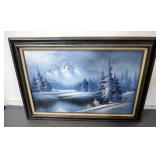 T. Wendel Original Oil On Canvas Winter Mountain Scene Painting, Framed, 43" W X 31" H
