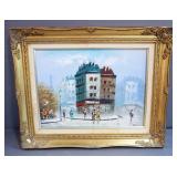 J Bordot Original Oil On Canvas Parisian Street Scene, Framed, 21.5" x 17.5"