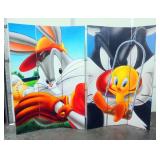 Looney Tunes Three Panel Double-Sided Free Standing Room Dividers, 1 Side Depicts Sylvester And Twee