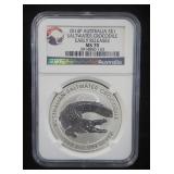 2014 P Australia $1 Saltwater Crocodile Silver Coin, 1 oz .999 Silver, Graded MS 70 By NGC