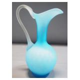 Mount Washington Blue Satin Encased Glass Pitcher And Vase With Ripple Top