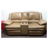 Faux Leather Dual Seat Recliner With Center Storage Compartment, 40" x 77" x 38"