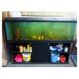 Glass Aquarium Including Cleaning Supplies, Filter Light, And Live Fish Approximately 28, 55" x 72" 