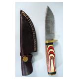 Damascus Steel 4" Fixed Blade Knife With Custom Tooled Leather Sheath