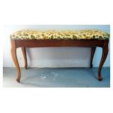 Vintage Upholstered Piano Bench With Hinged Lift Seat And Cabriole Legs, 19" x 34" x 13