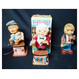 Vintage Tin Litho Mechanical Toys, Including 1960s Charlie Weaver Bartender, And Blushing Willy, And