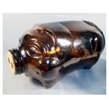This Little Pig Went To Market Amber Glass Pig With Cork Nose, 10" x 10" x 20", And Resin 8" Piglet 