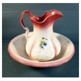 Large 11" Porcelain Vintage Style Pitcher With 16" Water Basin
