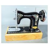 De-Luxe Finest Family Sewing Machine, Missing Handle, Mounted On Wood Stand