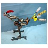 Metal Yard Art Including Rooster, Grasshopper, And HandTool Rooster