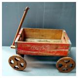 Hand Crafted Coca-Cola Crate Wagon With Wood Wheels And Pull Bar, 11.5" x 15" x 22"