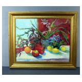 Joan A. Davis Framed Floral And Fruit Painting Number 3/100, 20.5" x 24.5", Framed Floral Painting U