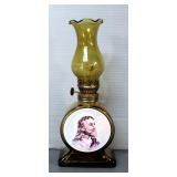 Vintage Oil Lamp With Chimney, 9.5" Tall With Religious Depiction, 11.5" Tall And 12" Tall Glass Oil