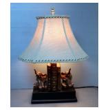 Table Lamp 23" Tall With Elephant Accents And Shade And Ceramic Handles Vase With Painted Elephant, 