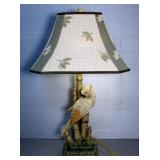 Resin Parrot And Bamboo Table Lamp With Shade, Powers On, 29" Tall