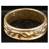 14K Gold Ring With Dove, Cross, And Grapes, Images, Size 9-1/4, Approx 6.25 g Total Weight