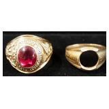 10K Gold 1959 Class Ring With Red Stone, And 10K Gold Ring With No Stone, Approx 15.76 g Total Weigh
