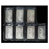 Silver Bars, Qty 7, Each 1 Ounce .999 Silver, Stamped Stagecoach Silver