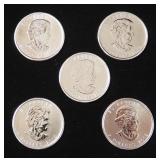 2013 Silver Rounds, Each 1 Oz Fine Silver, Obverse Mimics Canadian 5 Dollar Coin (This Is Not Legal 