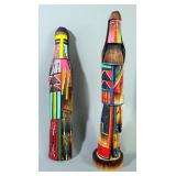 Shalako Long Hair Kachina Dolls, Qty 2, 17" And 16" (16" Is Flat Back), And Navajo Style Mats, Qty 3