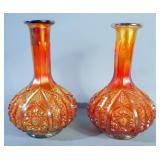  Imperial Marigold Carnival Glass Octagon Wine Decanters, Qty 2, Circa 1909