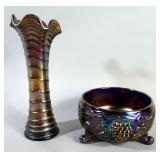 1910s Fenton Carnival Glass Fernery Bowl, And Imperial Carnival Glass Vase, 9.5" High