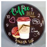 Coffee Shop Design Clock, With Stand, 11.9" Diameter